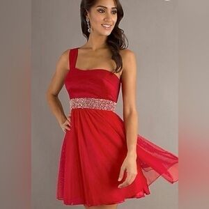 Sequin Hearts Red One Shoulder Beaded Waist Tulle Teen Cocktail Dress 5 HOCO